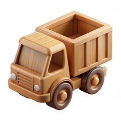 Wooden toy dump truck isolated on transparent background