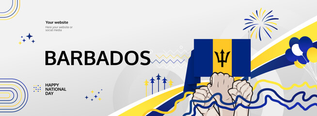 Barbados Independence Day modern greeting banner. 30 November Happy National Day. Festive horizontal background with flag colors, great for carnival poster, tourism campaign, holidays flash sale
