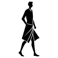 Silhouette of man walking with asian lungi