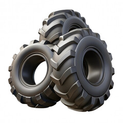 Three large off road tires isolated on transparent background