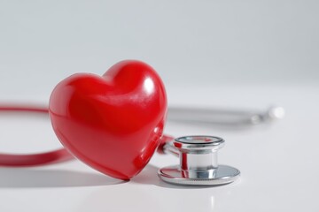 Red heart and stethoscope on white background, representing healthcare, love, or medical wellness