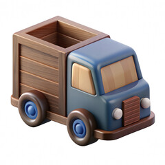Cartoon wooden truck delivery vehicle isolated on transparent background