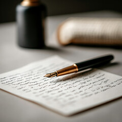 Antique Letter on Parchment with Vintage Pen