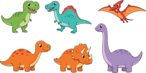 Adorable Dinosaur Cartoon Set Cute Prehistoric Friends vector illustration