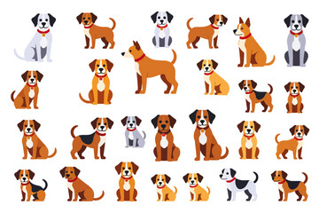 Obraz premium Cute Cartoon Dogs Vector Illustration-Adorable Dog Breeds for Pet Lovers-Colorful Puppies with Collars on a White Background-Ideal for Graphic Design and Kids Projects