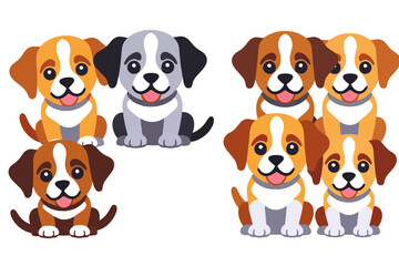 Fototapeta premium Cute Cartoon Puppies Clipart - Adorable Dog Illustrations for Kids - Perfect for Stickers, Printables & Graphic Design Projects- Animal Art for Pet Lovers