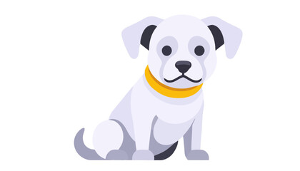 Naklejka premium Cute White Puppy Illustration with Yellow Collar- Cartoon Dog Vector Image- Adorable Pet Clipart for Kids and Dog Lovers- Friendly Animal Design