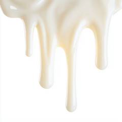 Creamy liquid dripping on white background