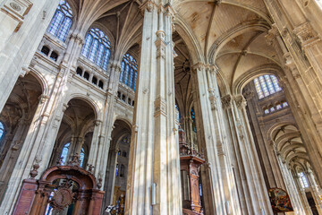 Interiors of Saint-Eustache church in Les Halles, Paris, France