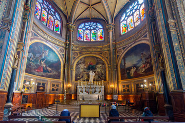 Interiors of Saint-Eustache church in Les Halles, Paris, France