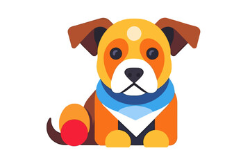 Fototapeta premium Cute Dog Illustration with Bandana-Geometric Dog Design-Modern Dog Art for Pet Lovers-Playful Dog Clipart-Colorful Puppy Graphic-Dog with a Ball