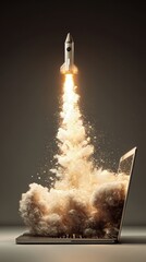 Rocket Launches From Laptop, Showcasing Creativity and Innovation in Technology Design