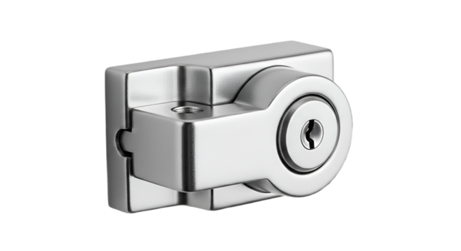 Silver metal lock, modern design, security device, isolated on transparent background