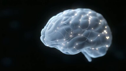 3D Rotating Holographic Brain Model with Glowing Neural Pathways - Powered by Adobe