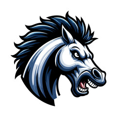 Aggressive Mustang Horse Head: Vector Graphic, Wild, Powerful Equine Portrait