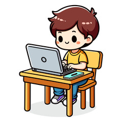 Adorable Boy Using Laptop: Education, Technology, and Learning Concept