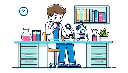 Focused Scientist in a Lab: Microscope Research and Experiments