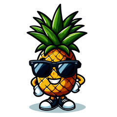 Cool Pineapple Character Cartoon Illustration: Summer Fruit Design