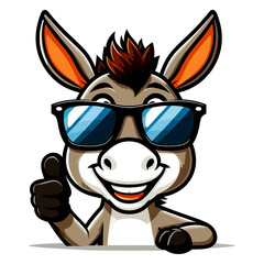 Cool Donkey Cartoon Character with Sunglasses Giving Thumbs Up