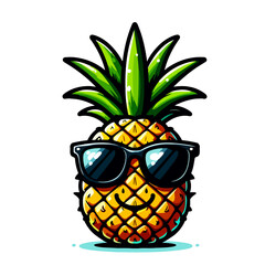 Cool Pineapple with Sunglasses: Summer Fruit Cartoon Illustration