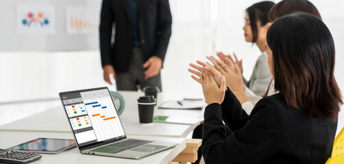 Project planning software for modish business project management on the computer screen showing...