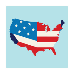 Fototapeta premium United states of america map with american flag elements on light blue background