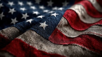 Waving flag of the United States displayed with rich colors and textures in a close-up view