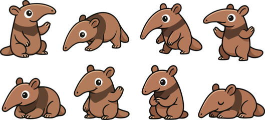 vector illustration of anteater  funny cartoon mascot character cartoon with 8 poses 01