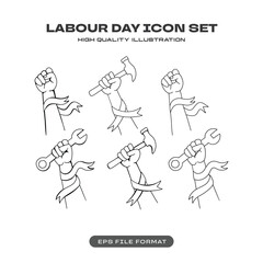 Labour Day Protest and Tools Line Icons