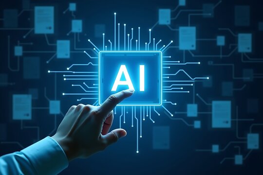 Hand interacting with ai technology futuristic interface - Powered by Adobe