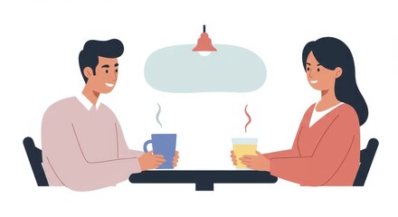 Obraz premium Hispanic couple sitting at a table enjoying drinks in a café 