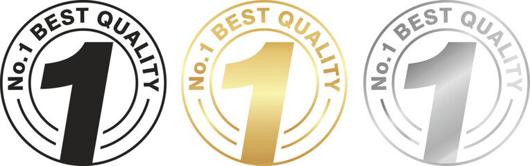 No. 1 Best Quality label, circle with silhouette of number 1 vector label in gold, bronze and silver. suitable for icon, logo, sticker, seal, badge, emblem, stamp, etc.