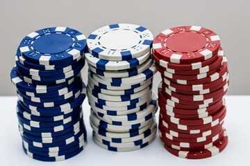 Casino chips and cards on the table. Gambling concept