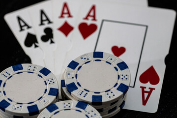 Obraz premium Casino chips and cards on the table. Gambling concept