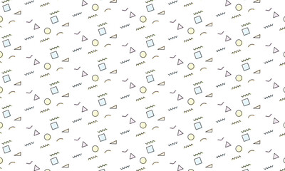 カラフルな線のパターンが重なる黒い線の斜めに傾いたメンフィス模様