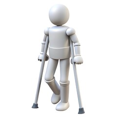 3d render of person on crutches isolated on white background