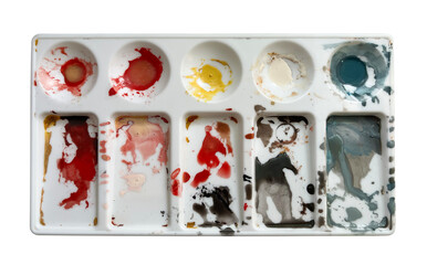 Palette with paints isolated on white background.