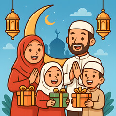 Muslim Family Celebrating Eid al-Adha
