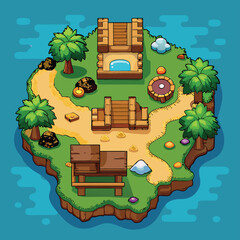 Cartoon Isometric Island Landscape Design