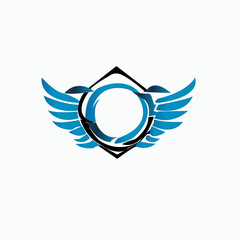 Abstract Blue Winged Circle Logo for Tech or Aviation Branding- vectors
