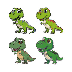 Obraz premium Cute dinosaurs vector set, Colorful dinosaurs, Cute Dinosaur Clipart, Cute cartoon green t-rex dinosaur , animals vector collection ,Vector illustration dinosaur on white background