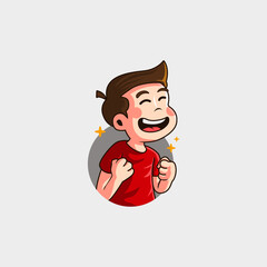 cartoon cute mascot logo of man feeling happy and proud while shouting