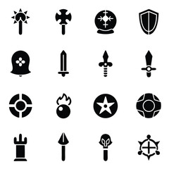 Collection of Fantasy Game Icons in Black and White Style