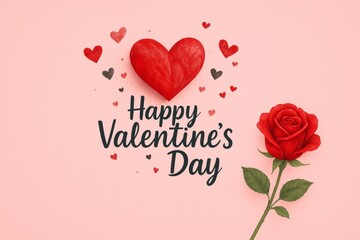 Happy Valentines Day Red Rose Heart Pink Background Romantic Love Festive Celebration Greeting Card Design Illustration Beautiful Floral Design Perfect for Valentines Day Romantic Decorations Gift    