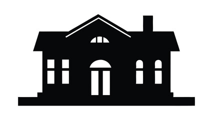 Black vector house icon isolated on white, symbolizing residential building, real estate, and home architecture silhouette on white background