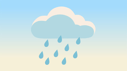 Minimalist flat-style rainy weather scene with light blue clouds and falling raindrops over a soft pastel sky. Calm, clean, and perfect for weather theme background.