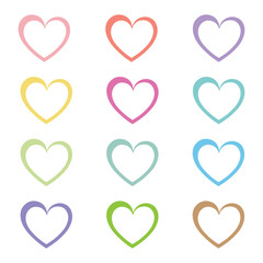 A collection of colorful outlined heart shapes, great for valentine's day designs and romantic themes.