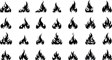 Thirty six black tribal flame designs for tattoo or logo