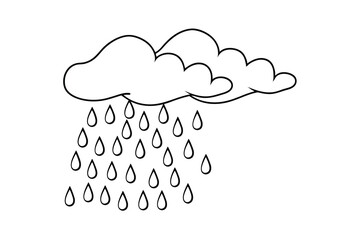 Simple black and white illustration of a cloudy sky with rain falling downwards