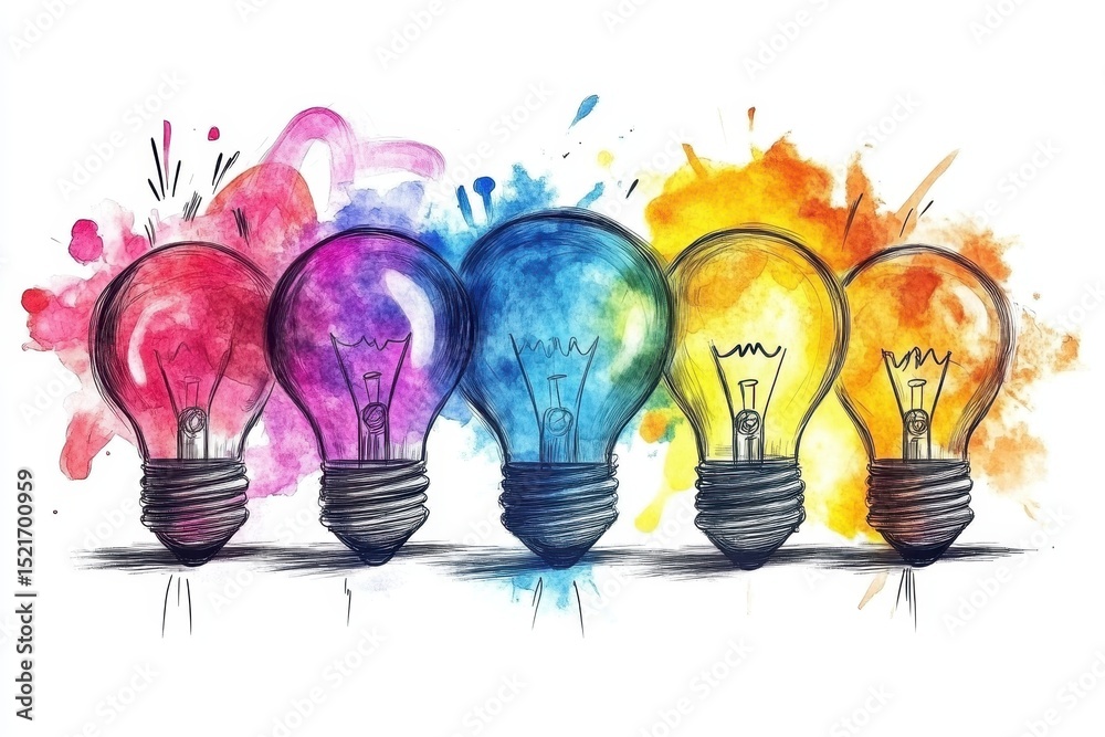 Poster Creative hands hold colorful paper light bulb models during a brainstorming session showcasing innovative ideas